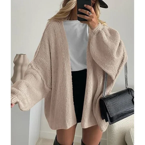 Womens Oversized Cardigan Sweaters 2026 Fall Long Lantern Sleeve Knit Open Front - Picture 3 of 8